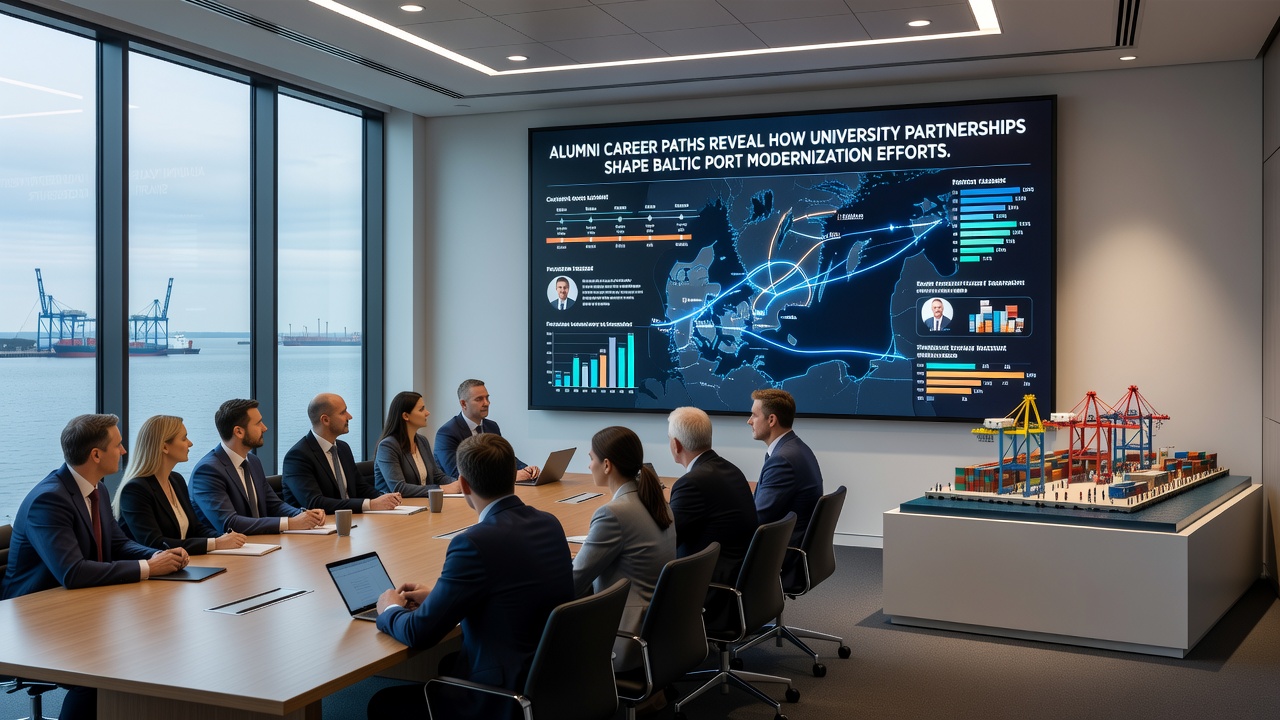 Alumni engineers reviewing port modernization plans in the Baltic region