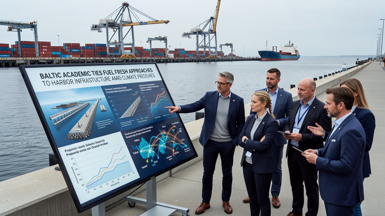 Field team installing monitoring equipment at a Baltic Sea port terminal as part of a university-led adaptation project