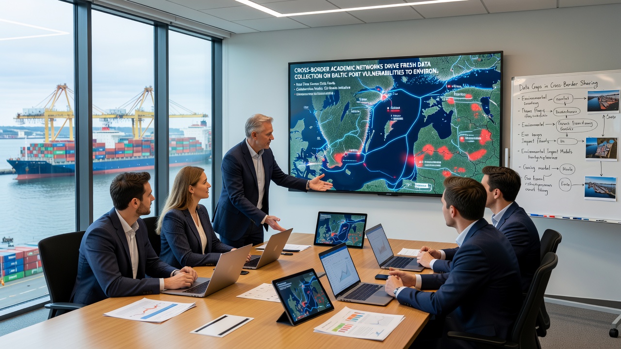 Monitoring stations installed at a Baltic port facility record environmental data including water levels and structural stress